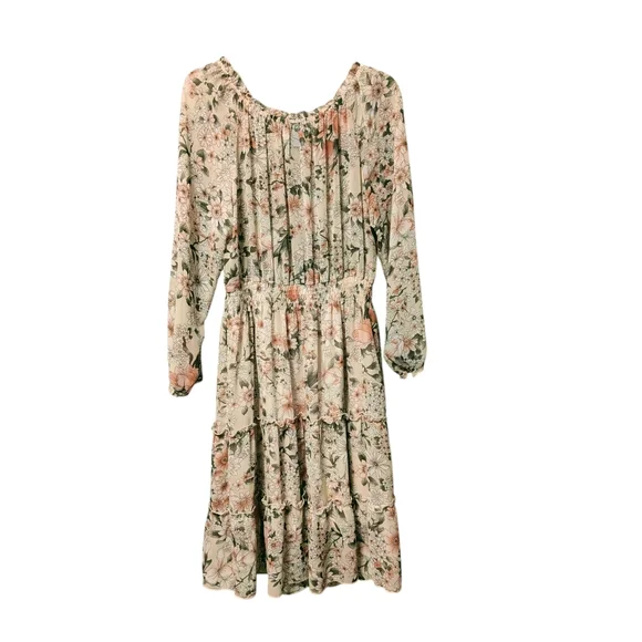 Kate And Lily Floral Long Sleeve Midi  Dress Sheer Lined Tiered Sz 16W - Picture 4 of 12